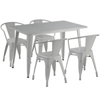 Lancaster Table & Seating Alloy Series 48 inch x 30 inch Silver Dining Height Outdoor Table with 4 Arm Chairs