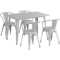 Lancaster Table & Seating Alloy Series 48" x 30" Silver Standard Height Outdoor Table with 4 Arm Chairs