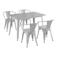 Lancaster Table & Seating Alloy Series 47 1/2 inch x 29 1/2 inch Silver Standard Height Outdoor Table with 4 Arm Chairs