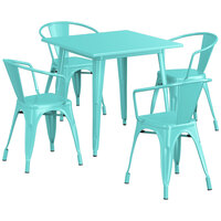 Lancaster Table & Seating Alloy Series 32 inch x 32 inch Seafoam Dining Height Outdoor Table with 4 Arm Chairs