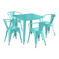 Lancaster Table & Seating Alloy Series 31 1/2" x 31 1/2" Seafoam Standard Height Outdoor Table with 4 Arm Chairs