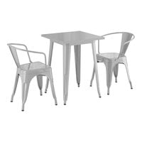 Lancaster Table & Seating Alloy Series 23 1/2" x 23 1/2" Silver Standard Height Outdoor Table with 2 Arm Chairs