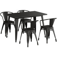 Lancaster Table & Seating Alloy Series 48 inch x 30 inch Black Dining Height Outdoor Table with 4 Arm Chairs