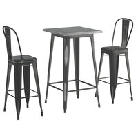 Lancaster Table & Seating Alloy Series 24 inch x 24 inch Distressed Black Outdoor Bar Height Table with 2 Metal Cafe Bar Stools