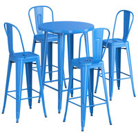 Lancaster Table & Seating Alloy Series 30" Round Blue Bar Height Outdoor Table with 4 Cafe Barstools
