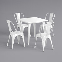 Lancaster Table & Seating Alloy Series 31 1/2" x 31 1/2" White Standard Height Outdoor Table with 4 Cafe Chairs