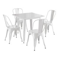 Lancaster Table & Seating Alloy Series 31 1/2" x 31 1/2" White Standard Height Outdoor Table with 4 Cafe Chairs