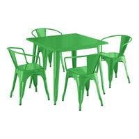 Lancaster Table & Seating Alloy Series 35 1/2" x 35 1/2" Green Standard Height Outdoor Table with 4 Arm Chairs