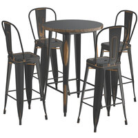 Lancaster Table & Seating Alloy Series 30" Round Distressed Copper Outdoor Bar Height Table with 4 Metal Cafe Bar Stools