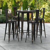 Lancaster Table & Seating Alloy Series 30 inch Round Distressed Copper Outdoor Bar Height Table with 4 Metal Cafe Bar Stools