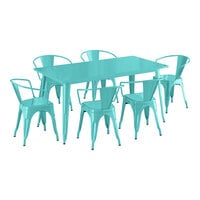 Lancaster Table & Seating Alloy Series 63" x 31 1/2" Aquamarine Standard Height Outdoor Table with 6 Arm Chairs