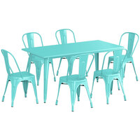 Lancaster Table & Seating Alloy Series 63" x 32" Seafoam Standard Height Outdoor Table with 6 Cafe Chairs