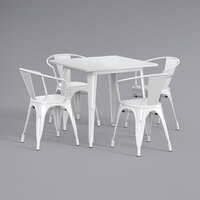 Lancaster Table & Seating Alloy Series 32 inch x 32 inch White Dining Height Outdoor Table with 4 Arm Chairs
