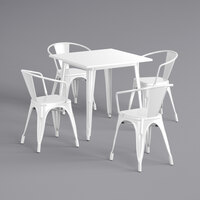 Lancaster Table & Seating Alloy Series 31 1/2" x 31 1/2" White Standard Height Outdoor Table with 4 Arm Chairs