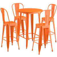 Lancaster Table & Seating Alloy Series 30 inch Round Orange Outdoor Bar Height Table with 4 Metal Cafe Bar Stools