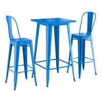 Lancaster Table & Seating Alloy Series 23 1/2" x 23 1/2" Blue Quartz Bar Height Outdoor Table with 2 Cafe Barstools