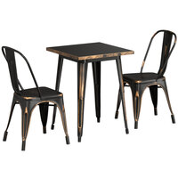 Lancaster Table & Seating Alloy Series 23 1/2" x 23 1/2" Distressed Copper Standard Height Outdoor Table with 2 Cafe Chairs
