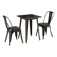Lancaster Table & Seating Alloy Series 23 1/2" x 23 1/2" Distressed Copper Standard Height Outdoor Table with 2 Cafe Chairs