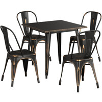 Lancaster Table & Seating Alloy Series 32" x 32" Distressed Copper Standard Height Outdoor Table with 4 Cafe Chairs