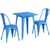 Lancaster Table & Seating Alloy Series 23 1/2" x 23 1/2" Blue Standard Height Outdoor Table with 2 Cafe Chairs
