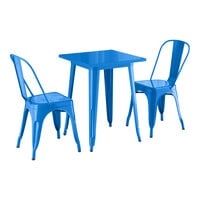 Lancaster Table & Seating Alloy Series 23 1/2 inch x 23 1/2 inch Blue Quartz Standard Height Outdoor Table with 2 Cafe Chairs