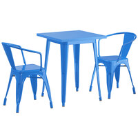 Lancaster Table & Seating Alloy Series 24 inch x 24 inch Blue Dining Height Outdoor Table with 2 Arm Chairs