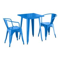 Lancaster Table & Seating Alloy Series 23 1/2" x 23 1/2" Blue Quartz Standard Height Outdoor Table with 2 Arm Chairs