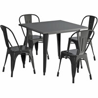 Lancaster Table & Seating Alloy Series 36" x 36" Black Dining Height Outdoor Table with 4 Industrial Cafe Chairs