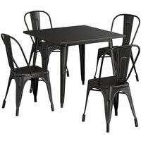 Lancaster Table & Seating Alloy Series 35 1/2 inch x 35 1/2 inch Black Standard Height Outdoor Table with 4 Cafe Chairs