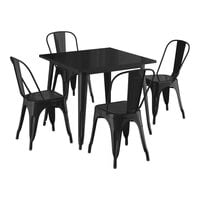 Lancaster Table & Seating Alloy Series 35 1/2 inch x 35 1/2 inch Onyx Black Standard Height Outdoor Table with 4 Cafe Chairs