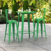 Lancaster Table & Seating Alloy Series 24 inch x 24 inch Green Outdoor Bar Height Table with 2 Metal Cafe Bar Stools