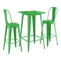 Lancaster Table & Seating Alloy Series 23 1/2" x 23 1/2" Green Bar Height Outdoor Table with 2 Cafe Barstools