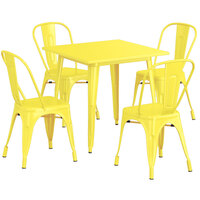 Lancaster Table & Seating Alloy Series 32 inch x 32 inch Yellow Dining Height Outdoor Table with 4 Industrial Cafe Chairs