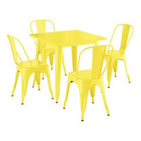 Lancaster Table & Seating Alloy Series 31 1/2" x 31 1/2" Citrine Yellow Standard Height Outdoor Table with 4 Cafe Chairs
