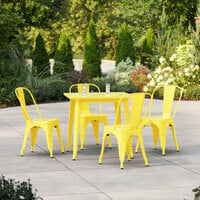 Lancaster Table & Seating Alloy Series 31 1/2 inch x 31 1/2 inch Citrine Yellow Standard Height Outdoor Table with 4 Cafe Chairs