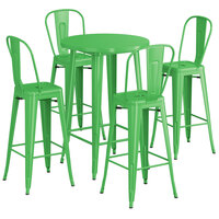 Lancaster Table & Seating Alloy Series 30" Round Green Bar Height Outdoor Table with 4 Cafe Barstools