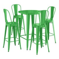 Lancaster Table & Seating Alloy Series 30" Round Green Bar Height Outdoor Table with 4 Cafe Barstools