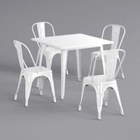 Lancaster Table & Seating Alloy Series 36" x 36" White Standard Height Outdoor Table with 4 Cafe Chairs