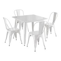 Lancaster Table & Seating Alloy Series 35 1/2 inch x 35 1/2 inch Pearl White Standard Height Outdoor Table with 4 Cafe Chairs