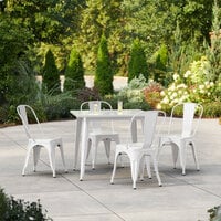 Lancaster Table & Seating Alloy Series 35 1/2 inch x 35 1/2 inch Pearl White Standard Height Outdoor Table with 4 Cafe Chairs