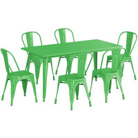 Lancaster Table & Seating Alloy Series 63" x 31 1/2" Green Standard Height Outdoor Table with 6 Cafe Chairs