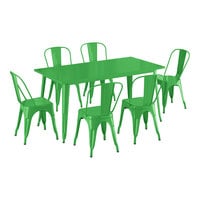 Lancaster Table & Seating Alloy Series 63" x 31 1/2" Jade Green Standard Height Outdoor Table with 6 Cafe Chairs