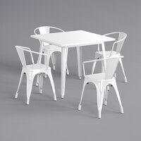 Lancaster Table & Seating Alloy Series 36" x 36" White Standard Height Outdoor Table with 4 Arm Chairs