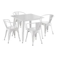 Lancaster Table & Seating Alloy Series 35 1/2" x 35 1/2" White Standard Height Outdoor Table with 4 Arm Chairs
