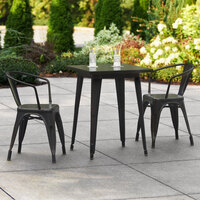 Lancaster Table & Seating Alloy Series 24 inch x 24 inch Black Dining Height Outdoor Table with 2 Arm Chairs