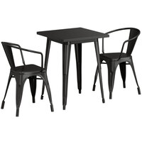 Lancaster Table & Seating Alloy Series 24 inch x 24 inch Black Dining Height Outdoor Table with 2 Arm Chairs