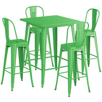 Lancaster Table & Seating Alloy Series 32 inch x 32 inch Green Outdoor Bar Height Table with 4 Metal Cafe Bar Stools