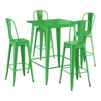 Lancaster Table & Seating Alloy Series 31 1/2" x 31 1/2" Green Bar Height Outdoor Table with 4 Cafe Barstools