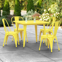 Lancaster Table & Seating Alloy Series 35 1/2 inch x 35 1/2 inch Yellow Standard Height Outdoor Table with 4 Cafe Chairs
