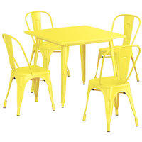 Lancaster Table & Seating Alloy Series 35 1/2" x 35 1/2" Yellow Standard Height Outdoor Table with 4 Cafe Chairs